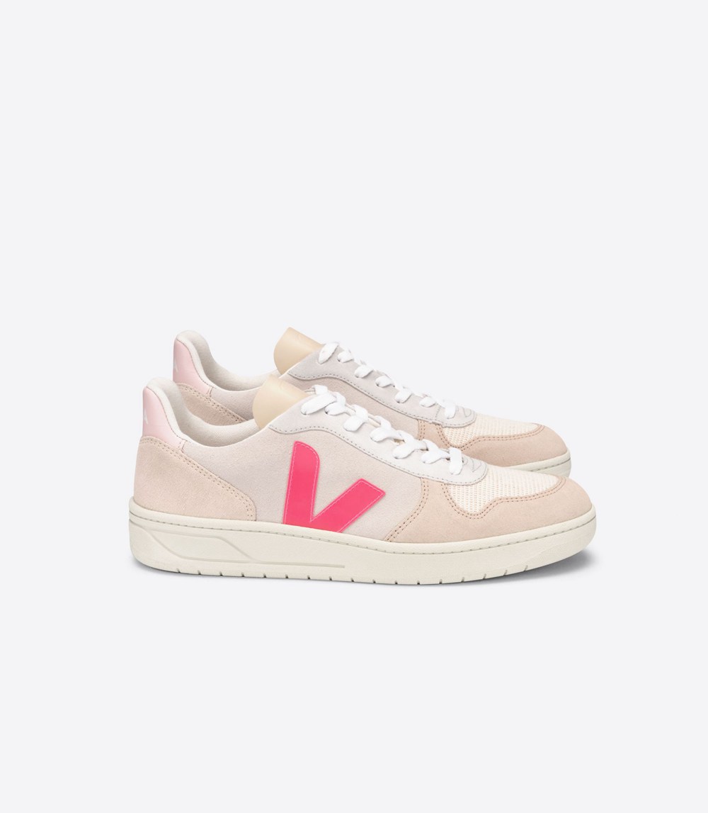 Veja Sneakers Dam - V-10 Suede Multico Natural - Beige/Rosa - 930745-JVI